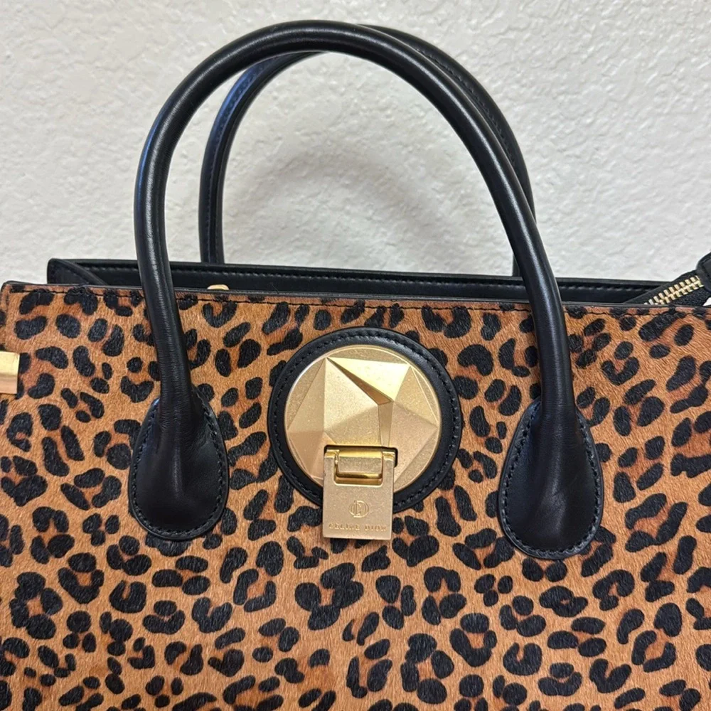Celine Dion Octave Leopard Print Handbag with Black Accents Leather Satchel.